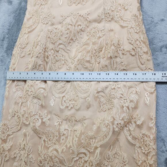 Formal Dress Jacket Set Size 8 Champagne Gold Beaded Lace Chiffon Sheath Party - Picture 13 of 14